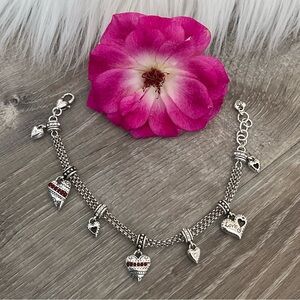 💘💘BRIGHTON Retired Silver & Red Crystal Heart Adjustable Charm Bracelet